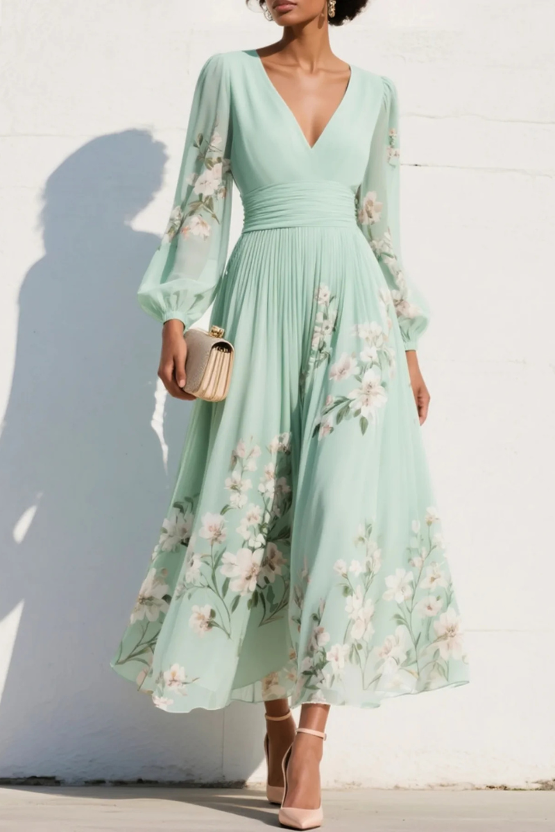 Floral Puff Sleeve Midi Dress