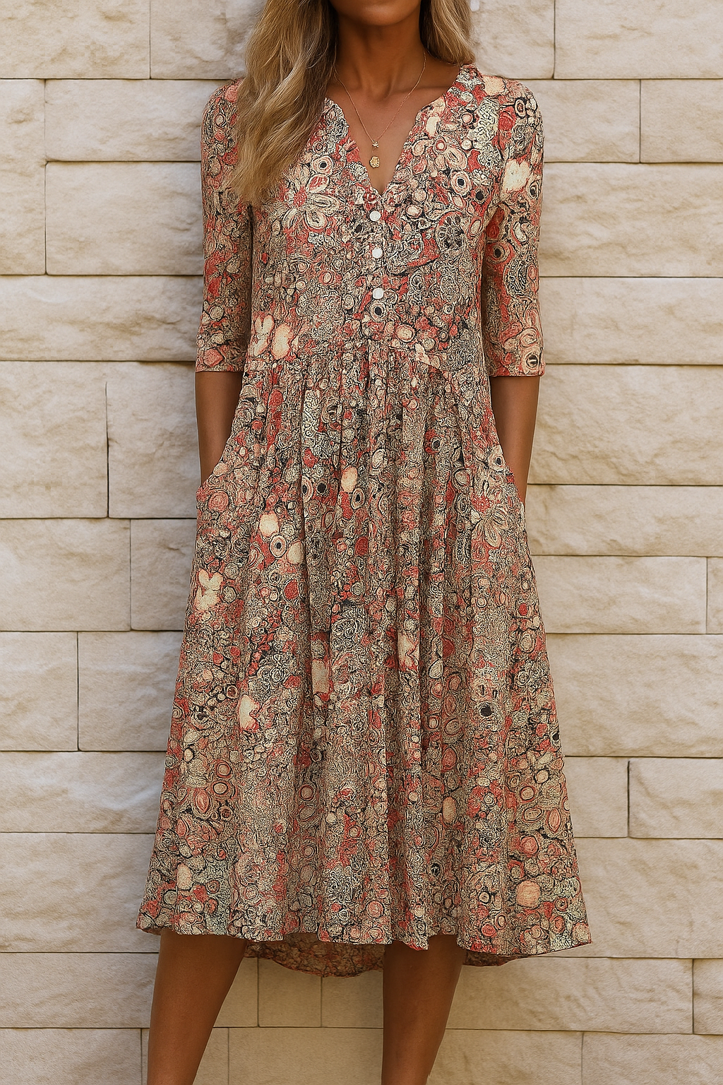 Printed Flowing Midi Dress