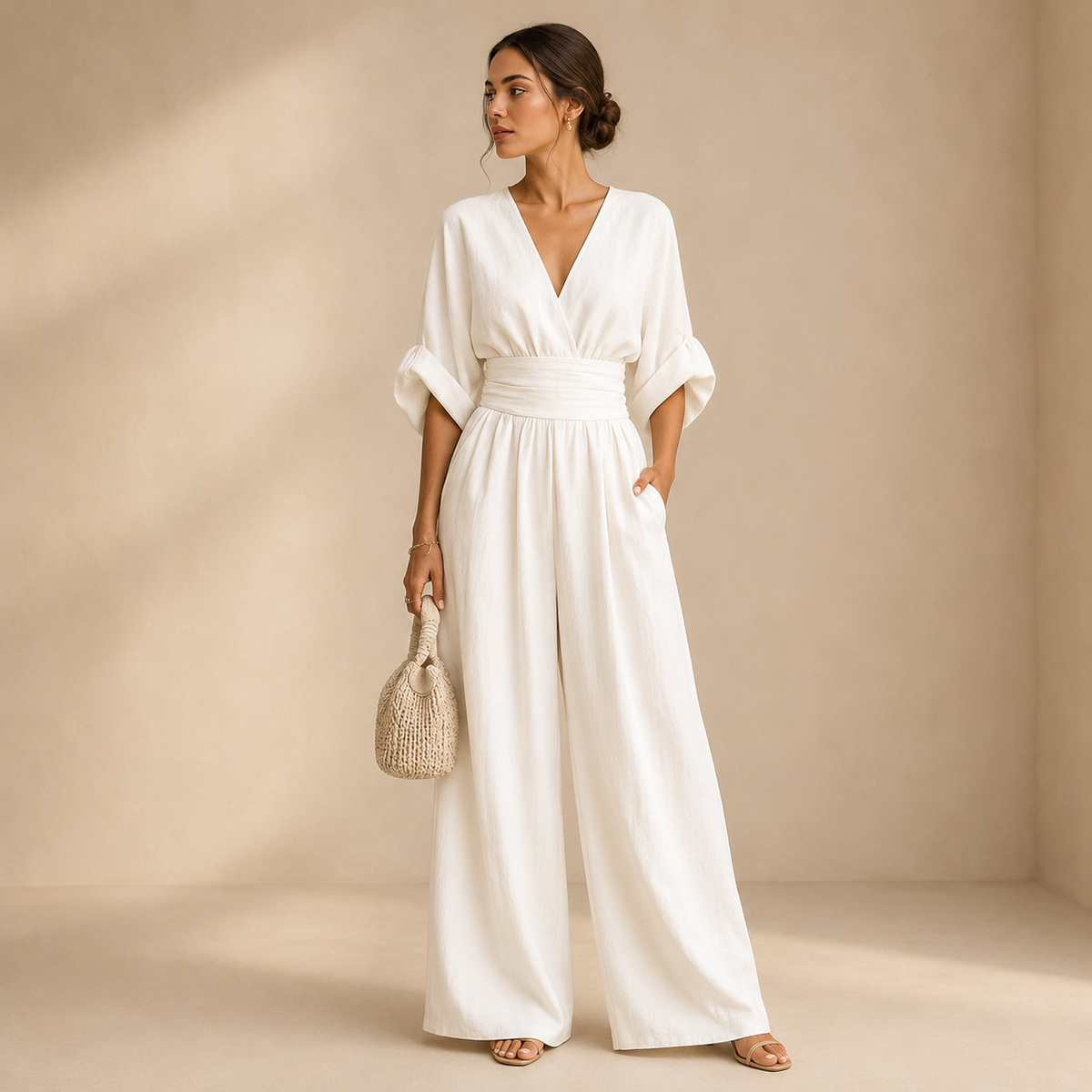 Wide Leg V-Neck Jumpsuit