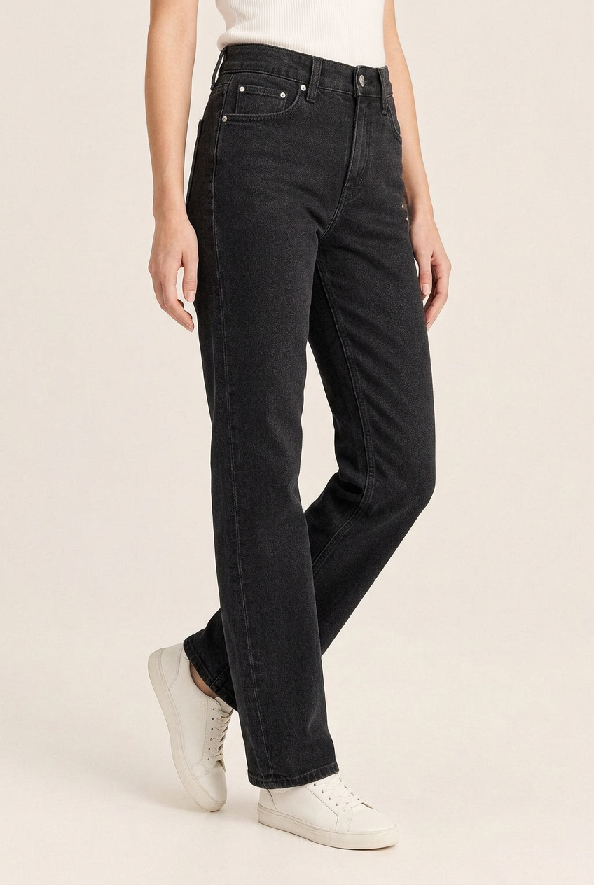 High-Waist Straight-Leg Jeans