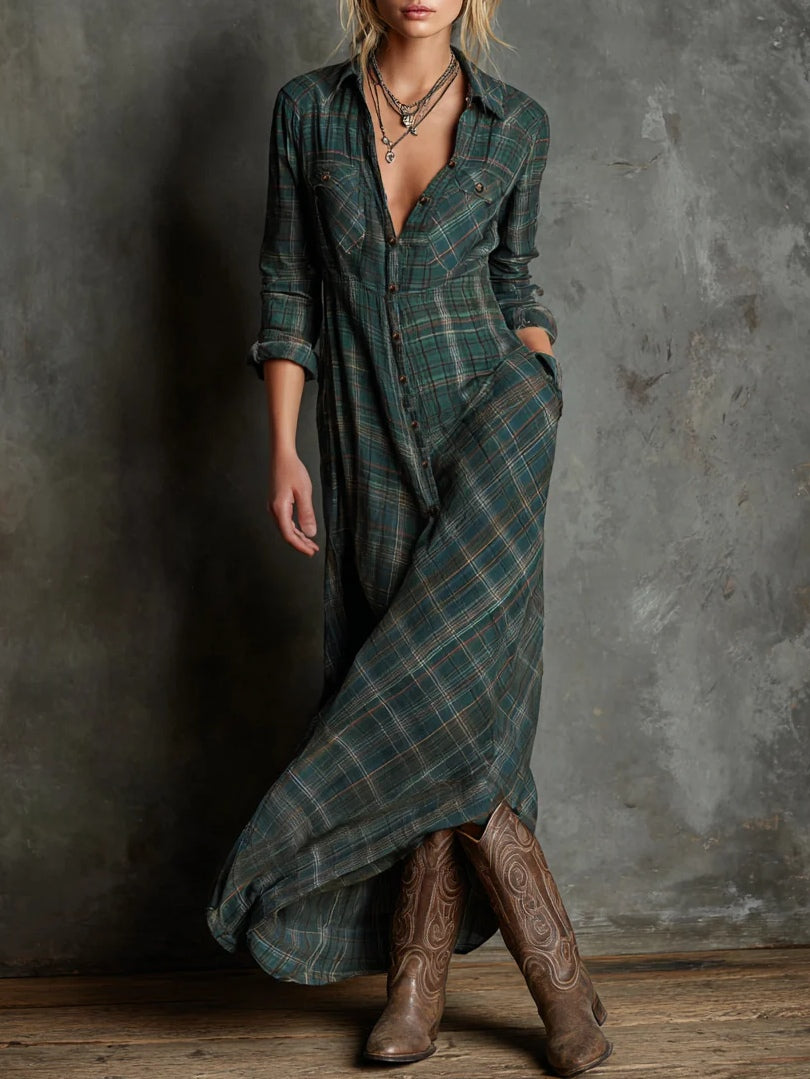 Plaid Button Front Maxi Dress