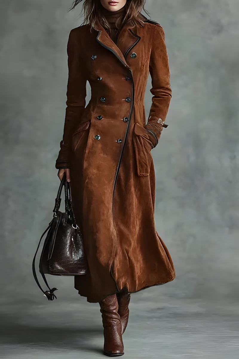 Belted Suede Look Long Coat