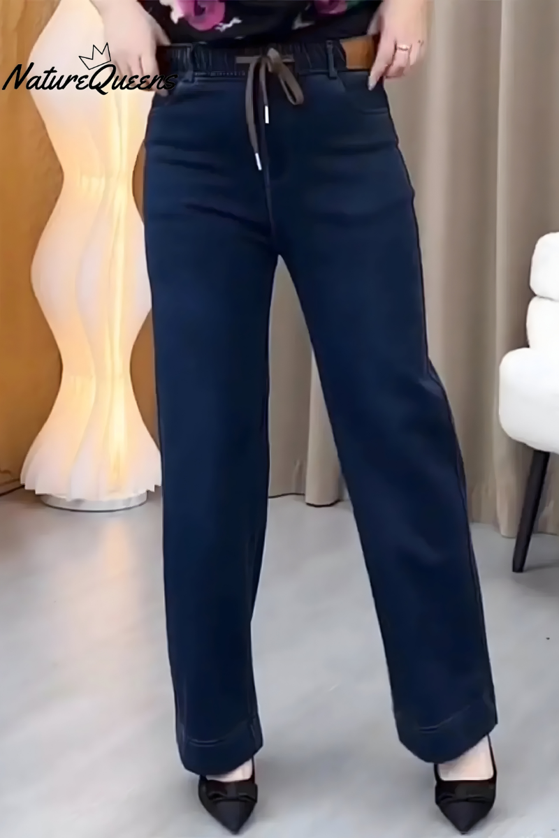 High Waist Stretch Cotton Trousers