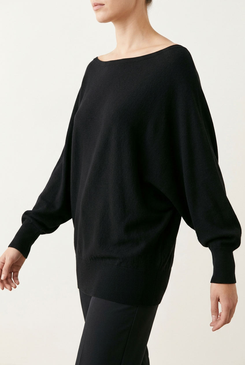 Batwing Boat-Neck Sweater