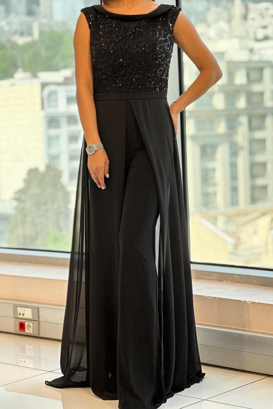Sleeveless Lace Overlay Jumpsuit