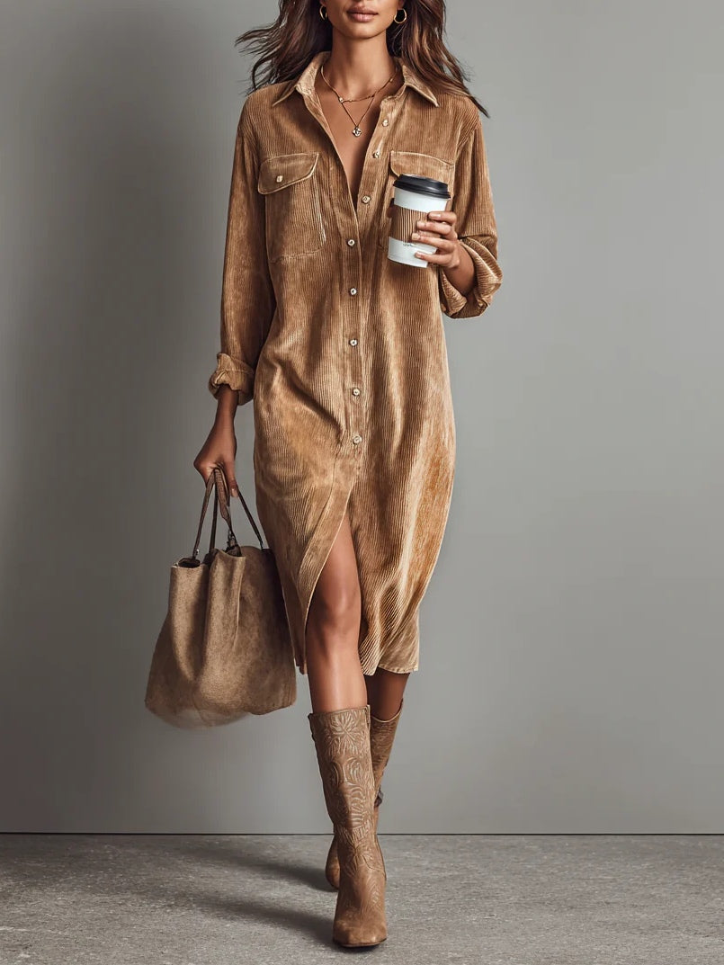 Relaxed Fit Suede Shirt Dress